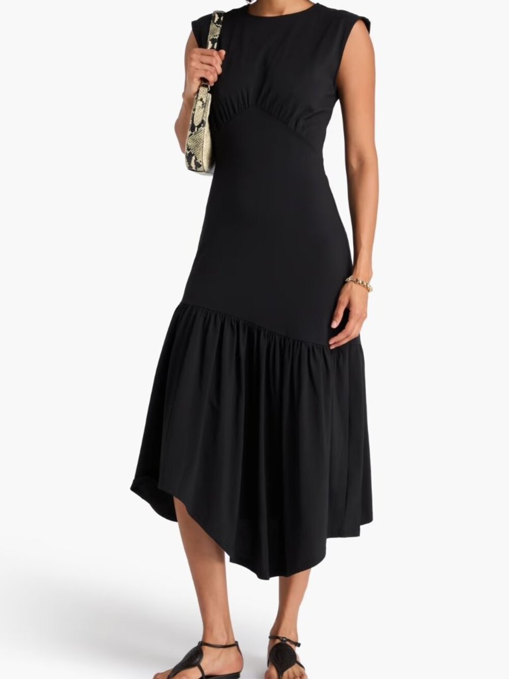 Frame Denim Black High-Low Cap Sleeve Dress